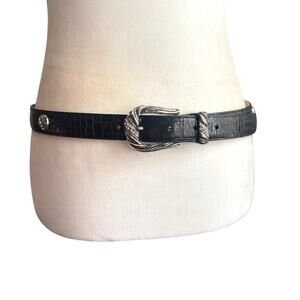 Brighton B10783 Womens Size 34 Leather Belt Silver‎ Tone With Rhinestone Accents